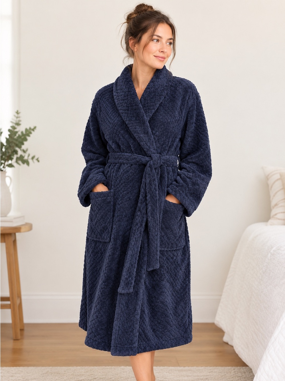 NWT Vero Moda Plush Bath Robe Navy Size XS Cozy Fall Winter Gift Loungewear
